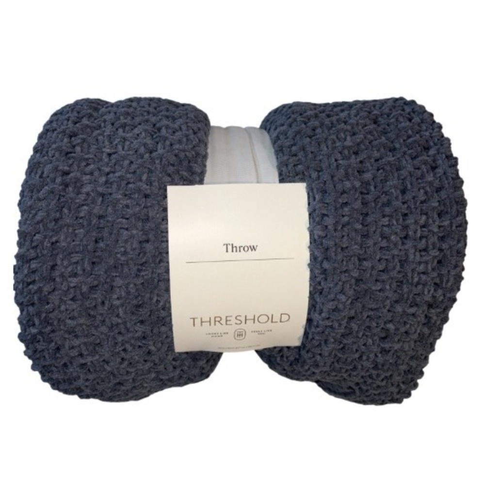 Threshold Chunky Knit Throw Blanket Blue 50x60 Recycled Polyester New